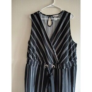 Mia Rose Platted Jumpsuit Black White Striped Plus Size 3X FLAW